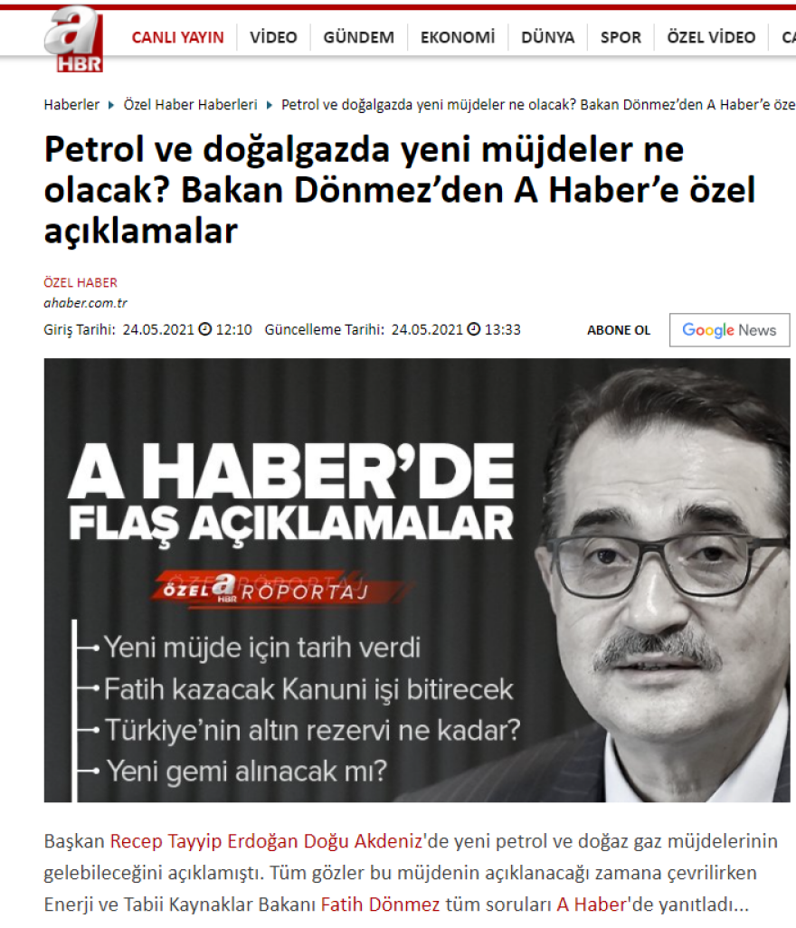 Ο Τούρκος υπουργός Ενέργειας, Φατίχ Ντονμέζ, προανήγγειλε νέες γεωτρήσεις στην Ανατολική Μεσόγειο