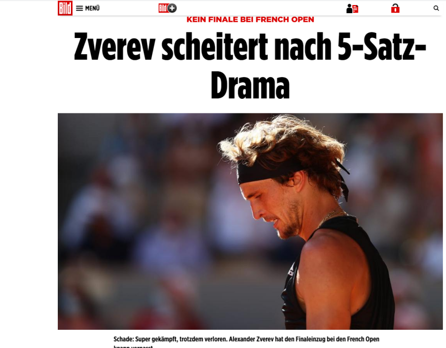 Spiegel: «Ο Στέφανος Τσιτσιπάς στον τελικό», «Σκληρή μάχη, πικρή ήττα», γράφει η Bild