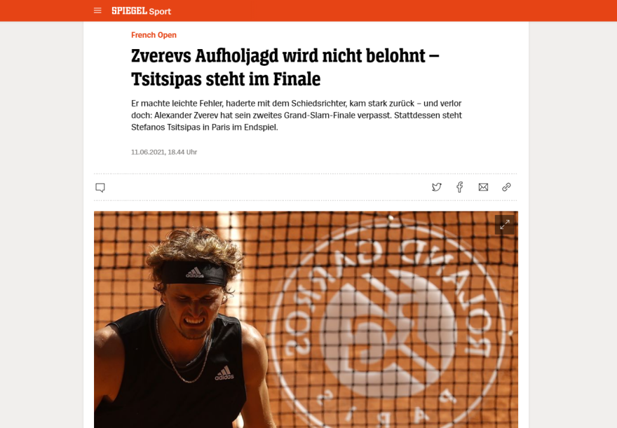 Spiegel: «Ο Στέφανος Τσιτσιπάς στον τελικό», «Σκληρή μάχη, πικρή ήττα», γράφει η Bild