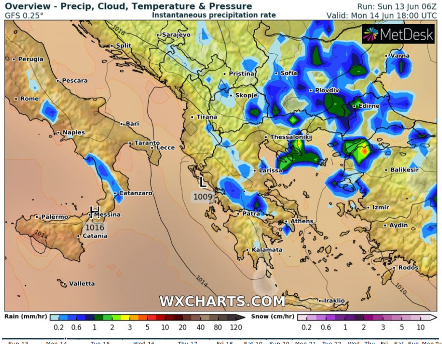 Καιρός σήμερα - Νέοι χάρτες του meteo: Καταιγίδες με χαλάζι σε Μακεδονία, Θράκη και ανατολικό Αιγαίο  