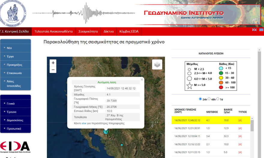 Σεισμός τώρα 4,1 Ρίχτερ στις Φιλιάτες Θεσπρωτίας, κοντά στην Ηγουμενίτσα