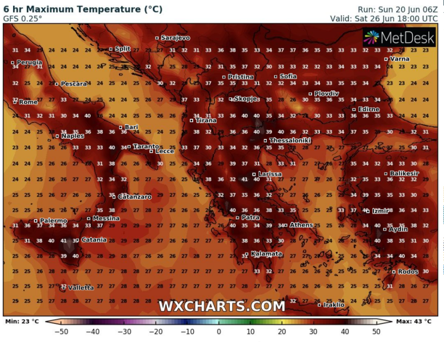 Καιρός - Λαγουβάρδος: «Ο καύσωνας θα έχει μεγάλη διάρκεια» - Πότε ξεκινούν τα 43άρια και πού - Χάρτες με τις θερμοκρασίες