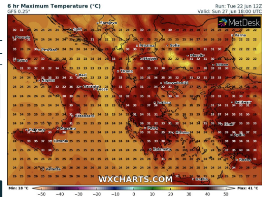 Καιρός:  Συνθήκες καύσωνα με μέγιστες θερμοκρασίες έως 42 βαθμούς - «Καμίνι» η χώρα και το Σαββατοκύριακο