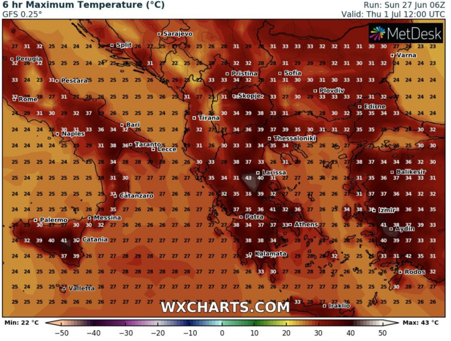 Καιρός: Ξεκινά την Τρίτη το νέο «κύμα» καύσωνα - Πρόσκαιρη πτώση της θερμοκρασίας σήμερα - Νέοι χάρτες του meteo