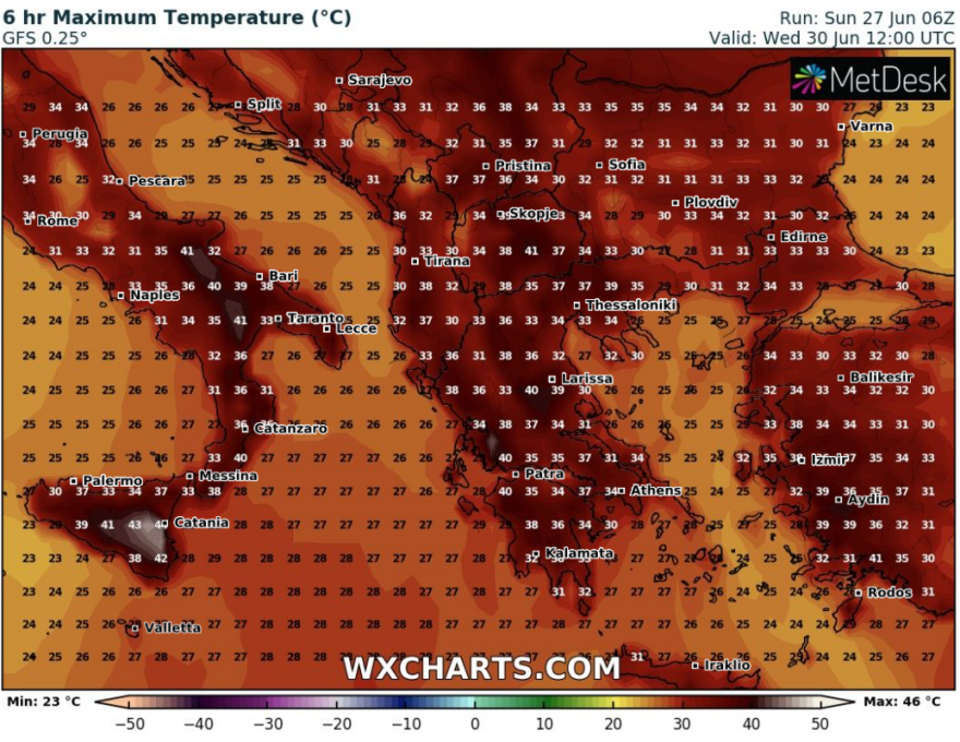 Καιρός: Ξεκινά την Τρίτη το νέο «κύμα» καύσωνα - Πρόσκαιρη πτώση της θερμοκρασίας σήμερα - Νέοι χάρτες του meteo