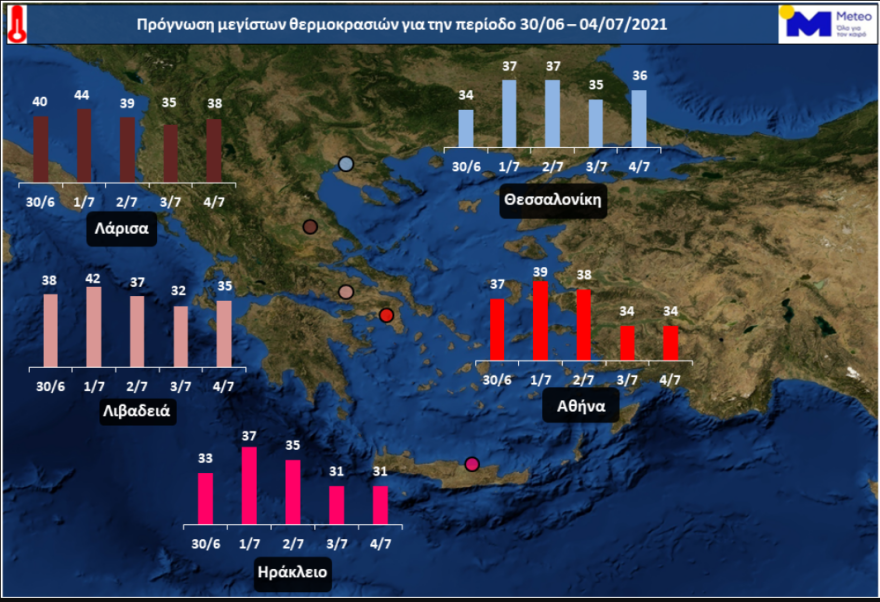 Καιρός - Ισχυρός καύσωνας με 44άρια: Πού θα φτάσει η θερμοκρασία σήμερα - Νέοι χάρτες του meteo