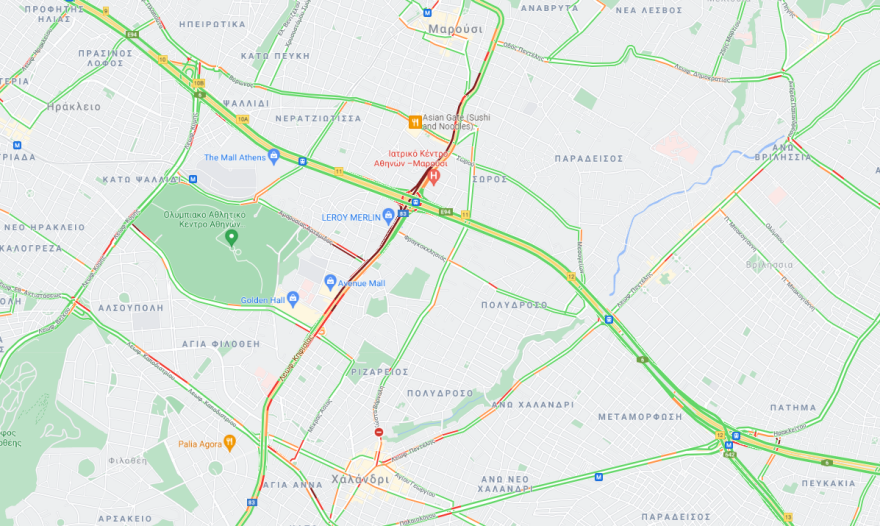 Κίνηση στους δρόμους: Μεγάλο μποτιλιάρισμα τώρα στην έξοδο 11 της Αττικής Οδού, στον κόμβο Κηφισίας