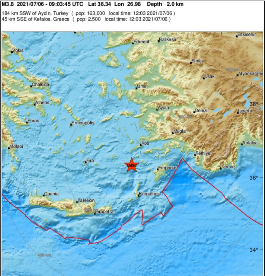 Σεισμός τώρα 3,9 Ρίχτερ στην Τήλο - Δείτε σε χάρτη το επίκεντρο