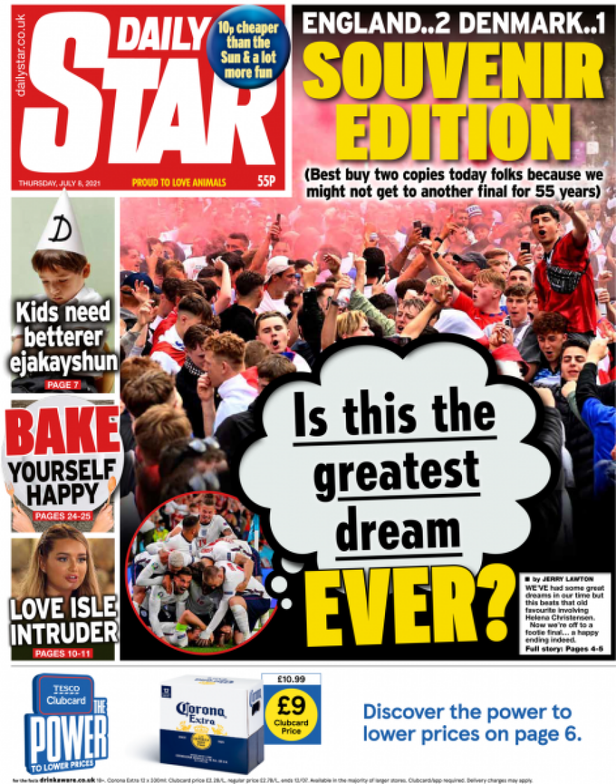 Αγγλικά πρωτοσέλιδα για την πρόκριση στον τελικό του Euro 2020: «Το καλύτερο συναίσθημα στον κόσμο»!