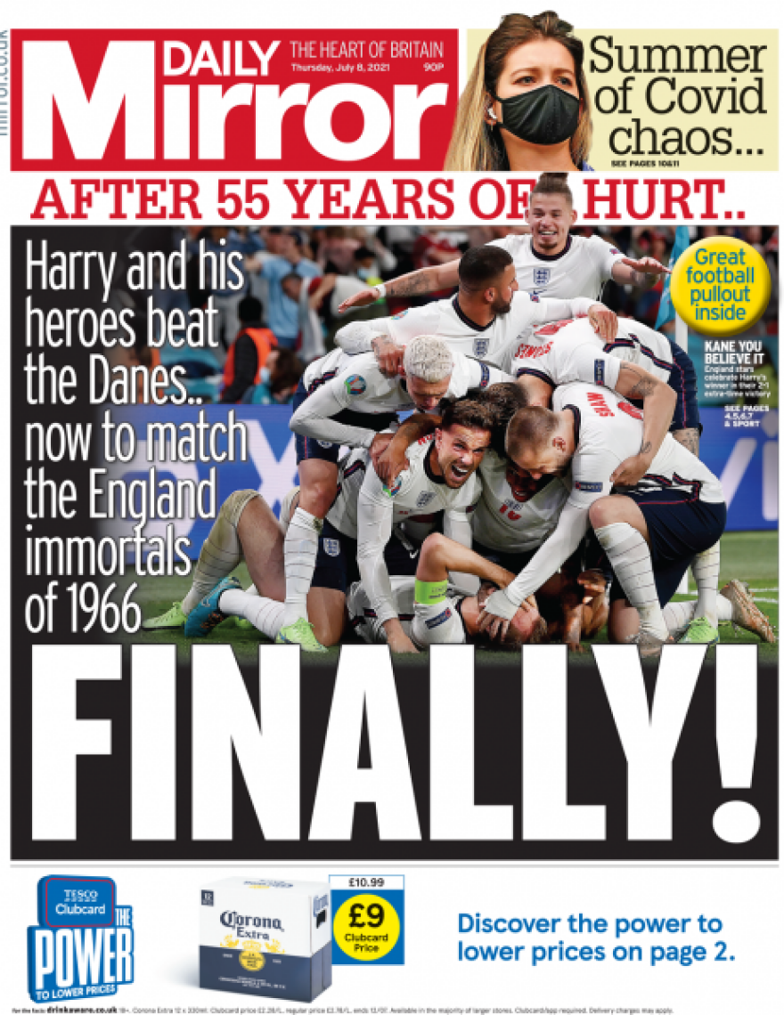 Αγγλικά πρωτοσέλιδα για την πρόκριση στον τελικό του Euro 2020: «Το καλύτερο συναίσθημα στον κόσμο»!