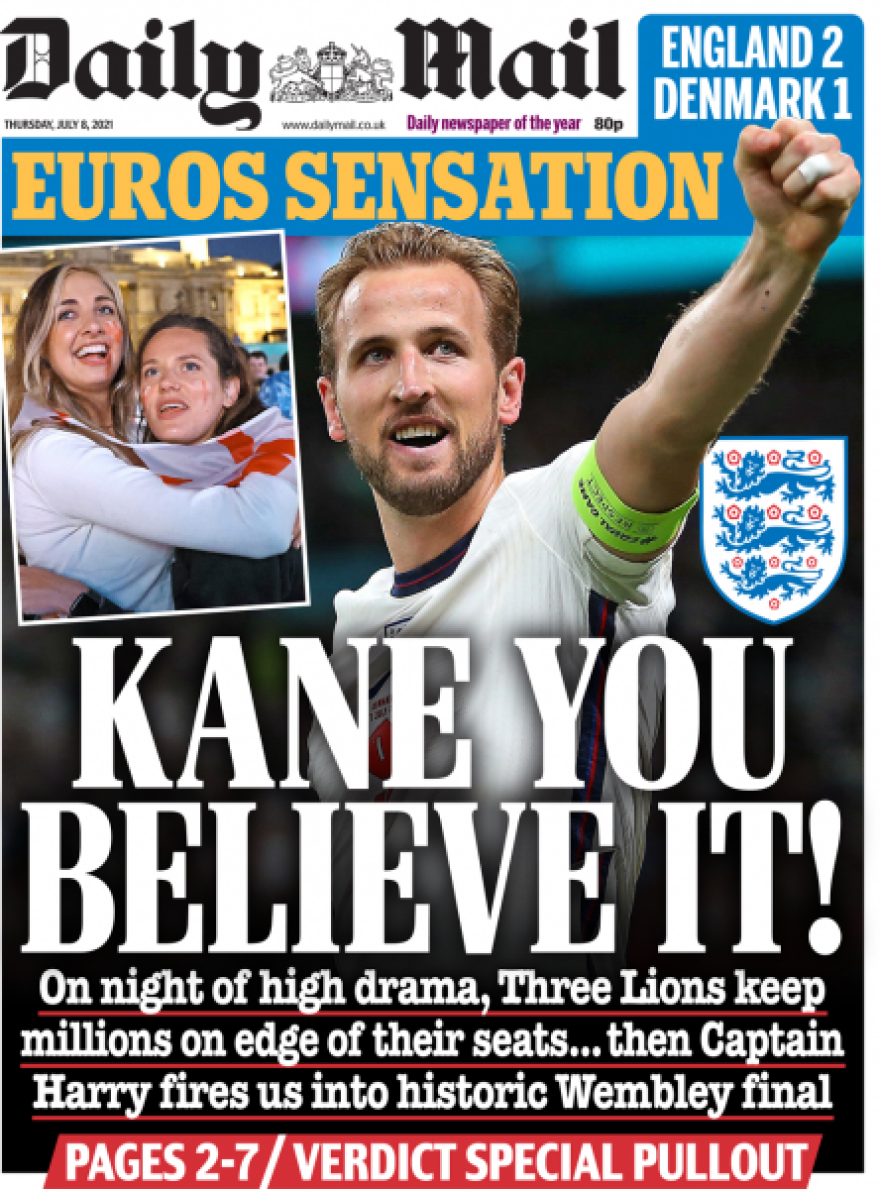Αγγλικά πρωτοσέλιδα για την πρόκριση στον τελικό του Euro 2020: «Το καλύτερο συναίσθημα στον κόσμο»!