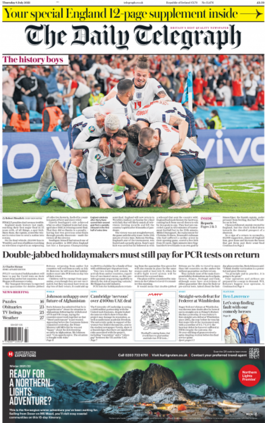 Αγγλικά πρωτοσέλιδα για την πρόκριση στον τελικό του Euro 2020: «Το καλύτερο συναίσθημα στον κόσμο»!