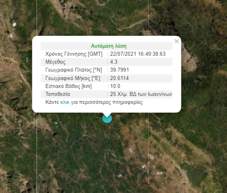 Σεισμός τώρα 4,3 Ρίχτερ στα Ιωάννινα
