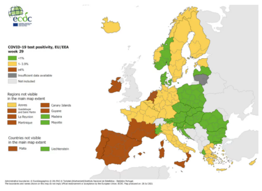 Κορωνοϊός - ECDC: Σε «βαθύ κόκκινο» έβαλε Νότιο Αιγαίο και Κρήτη - Στο «κόκκινο» οι περισσότερες περιοχές της χώρας