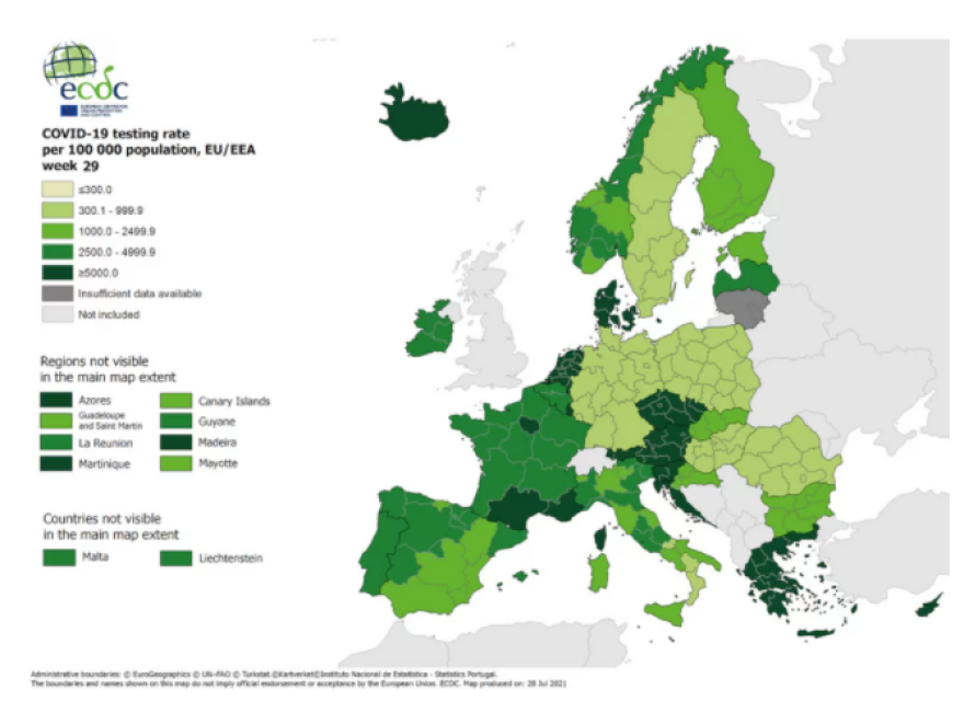 Κορωνοϊός - ECDC: Σε «βαθύ κόκκινο» έβαλε Νότιο Αιγαίο και Κρήτη - Στο «κόκκινο» οι περισσότερες περιοχές της χώρας