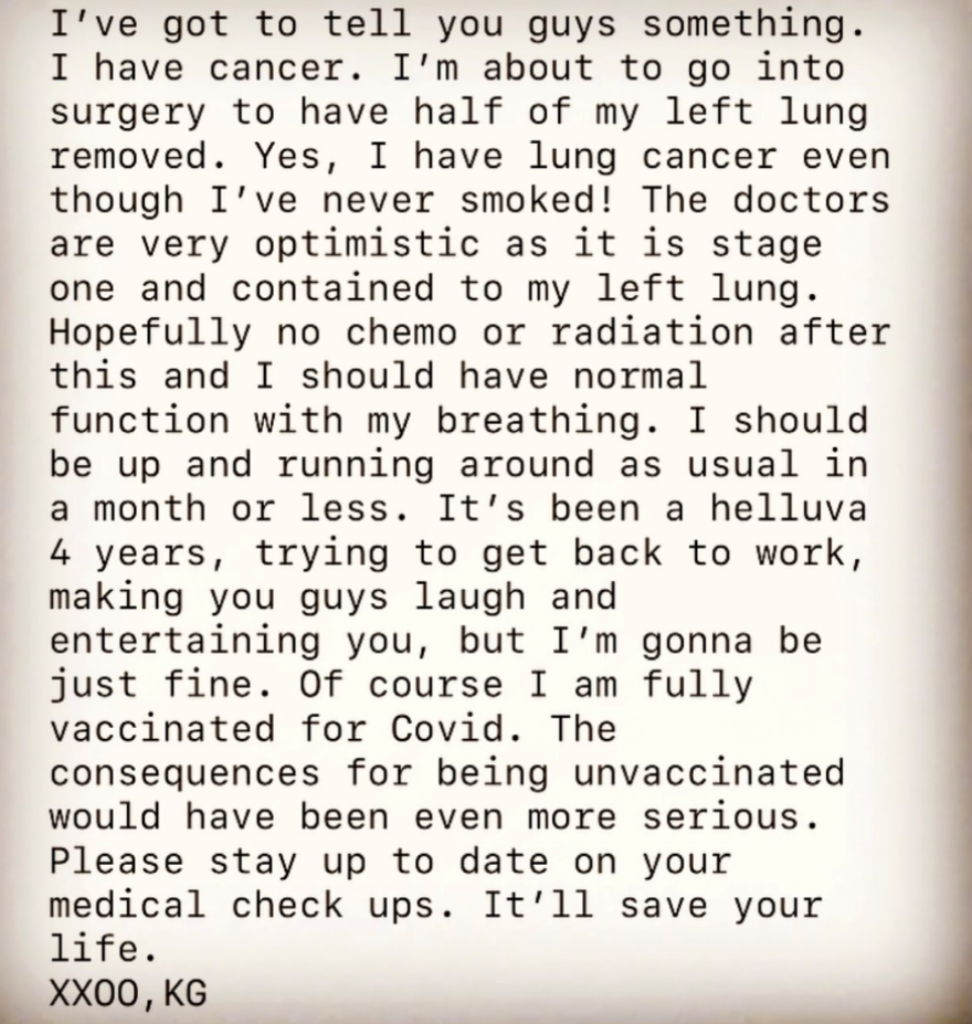 Κάθι Γκρίφιν: «Πάσχω από καρκίνο του πνεύμονα», αποκαλύπτει η Αμερικανίδα ηθοποιός