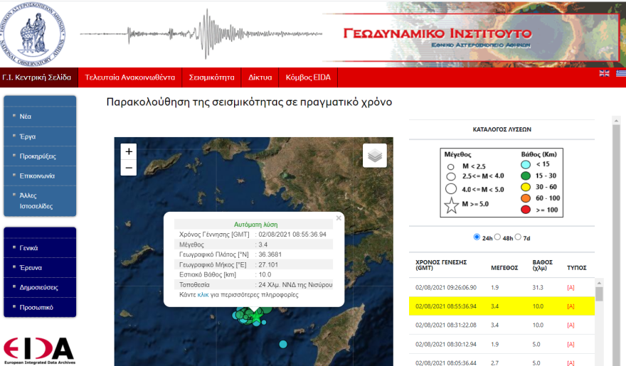 Ασθενής σεισμική δόνηση 3,4 Ρίχτερ στη Νίσυρο