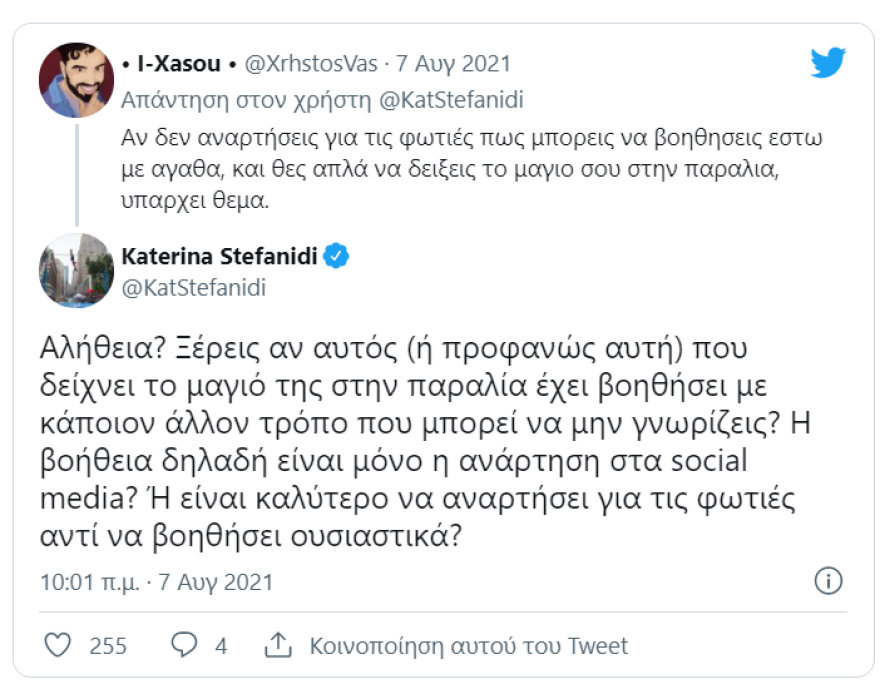 Κατερίνα Στεφανίδη: Της την «έπεσαν» στο Twitter για τις φωτιές και απάντησε προσωπικά στον καθένα!