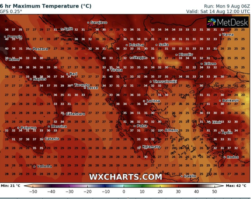 Καιρός: Διήμερο καύσωνα με 42άρια στα ηπειρωτικά και σκόνη από τη Σαχάρα - Νέοι χάρτες του meteo με τις θερμοκρασίες