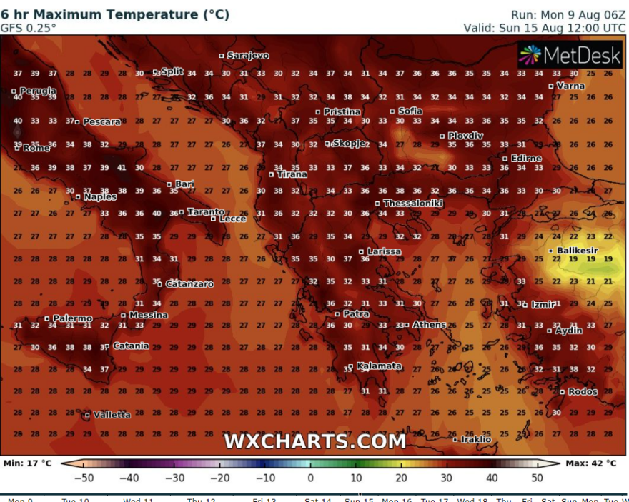 Καιρός: Διήμερο καύσωνα με 42άρια στα ηπειρωτικά και σκόνη από τη Σαχάρα - Νέοι χάρτες του meteo με τις θερμοκρασίες