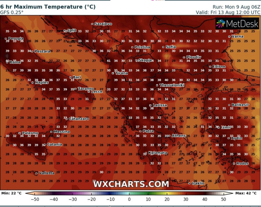 Καιρός: Διήμερο καύσωνα με 42άρια στα ηπειρωτικά και σκόνη από τη Σαχάρα - Νέοι χάρτες του meteo με τις θερμοκρασίες