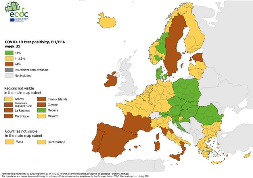 Κορωνοϊός - Χάρτης ECDC: Στο «βαθύ κόκκινο» Κρήτη, Επτάνησα, Δωδεκάνησα και Κυκλάδες
