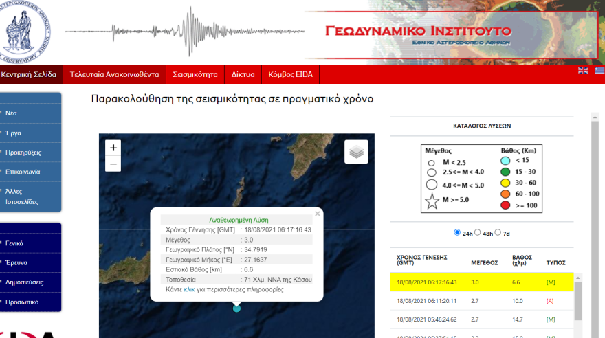 Ασθενής σεισμική δόνηση στα ανοιχτά της Κάσου 