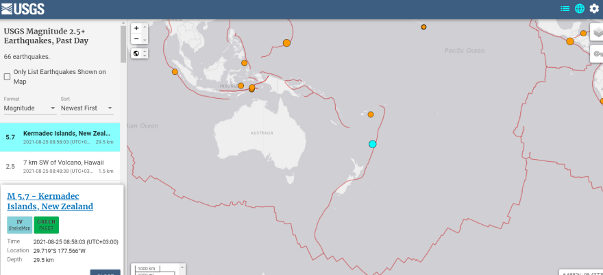 Σεισμός τώρα 5,7 Ρίχτερ στα νησιά Κέρμαντεκ στη Νέα Ζηλανδία