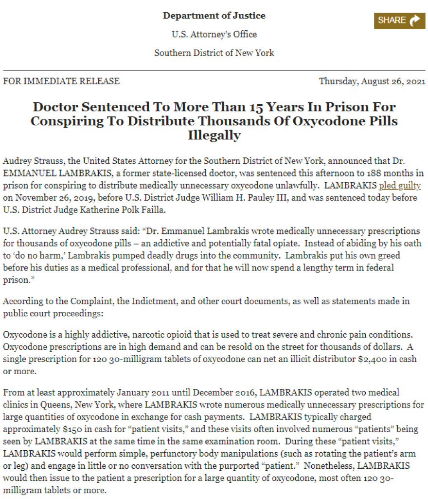 ΗΠΑ: 15 χρόνια φυλακή για τον γιατρό Μανώλη Λαμπράκη και άλλοτε «υπαρχηγό» του Σώρρα