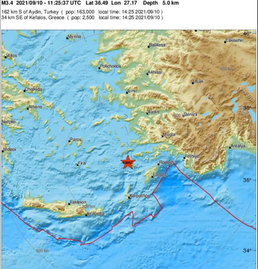 Σεισμός τώρα 3,4 Ρίχτερ στη Νίσυρο