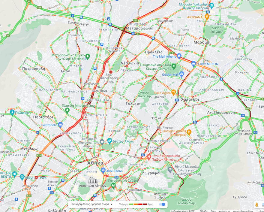 Κίνηση στους δρόμους: Δείτε πού υπάρχει μποτιλιάρισμα