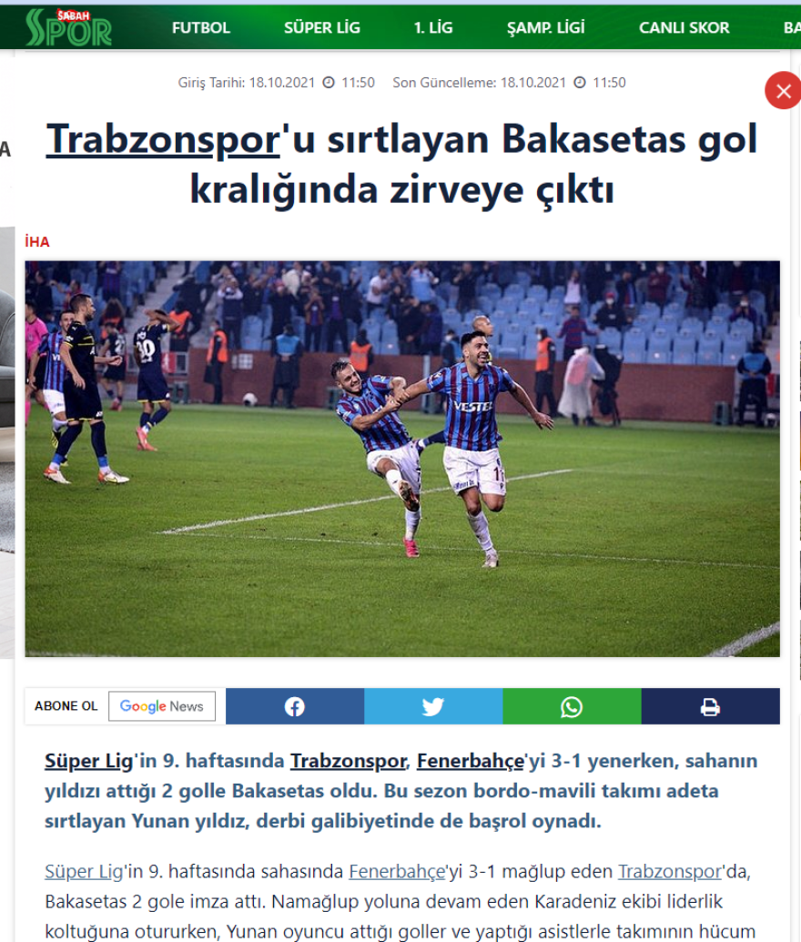 Μπακασέτας λαμπρός οδηγεί την Τράμπζονσπορ στην κορυφή