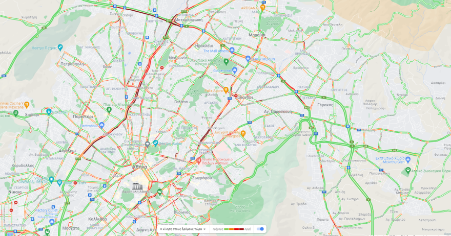 Κίνηση στους δρόμους: Μποτιλιάρισμα σε Κηφισό, Κηφισίας και κέντρο - Live εικόνα