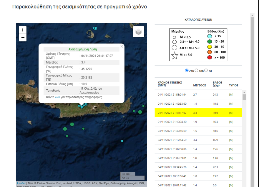 Σεισμός 3,4 Ρίχτερ στο Αρκαλοχώρι στην Κρήτη