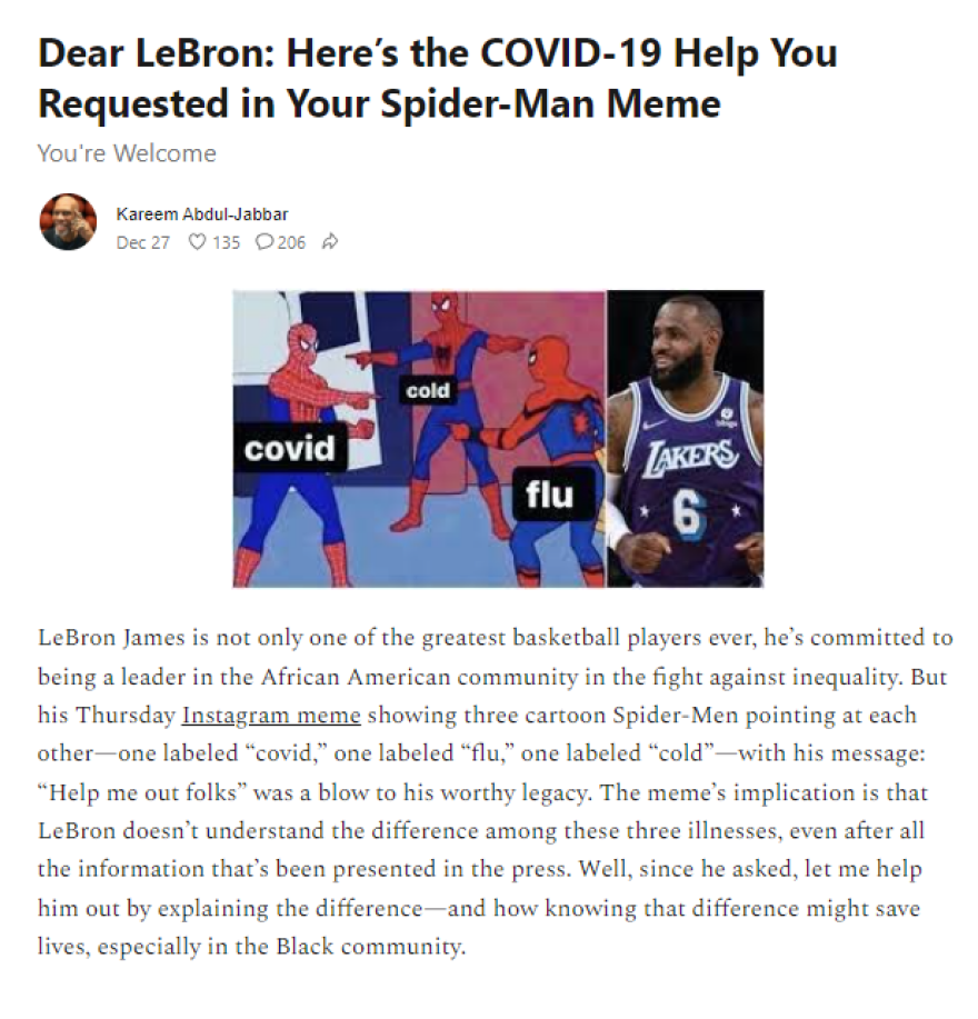 Ο Καρίμ Αμπντούλ Τζαμπάρ «κατακεραυνώνει» τον ΛεΜπρον για την ανάρτησή του με την Covid