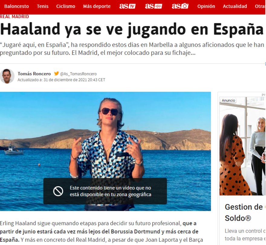 Χάαλαντ: «Επόμενος προορισμός θα είναι η Ισπανία»