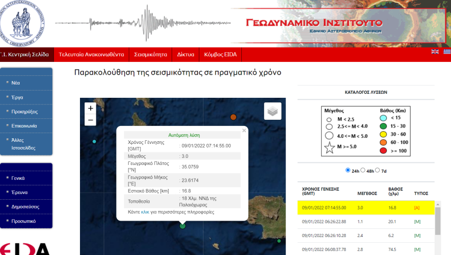 Σεισμός τώρα στην Κρήτη: 3 Ρίχτερ στην Παλαιόχωρα Χανίων