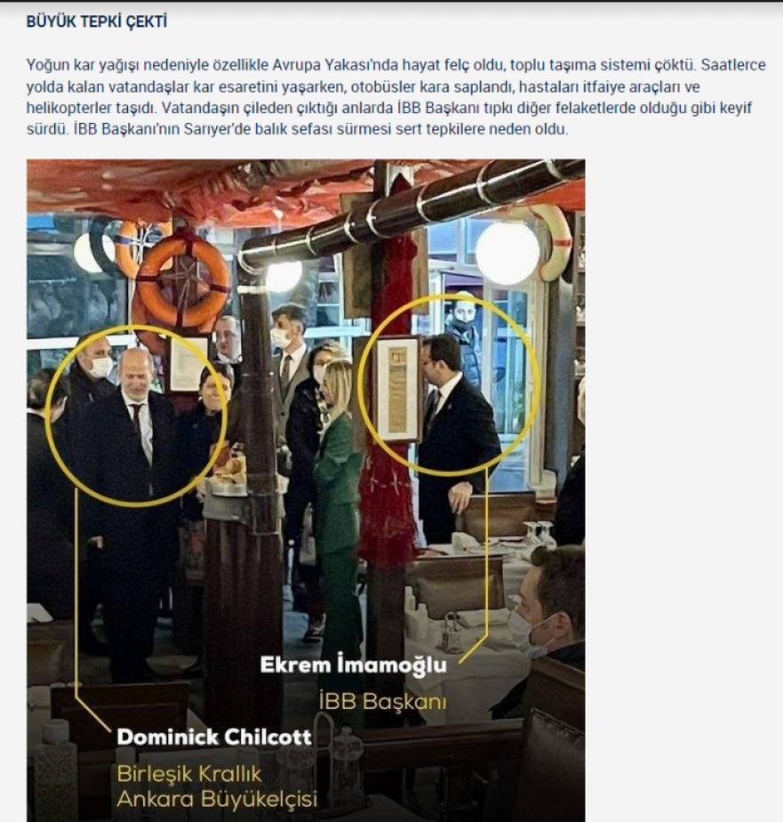 Κωνσταντινούπολη: Κατηγορούν τον Ιμάμογλου πως έτρωγε… ψάρι την ώρα της σφοδρής χιονοθύελλάς