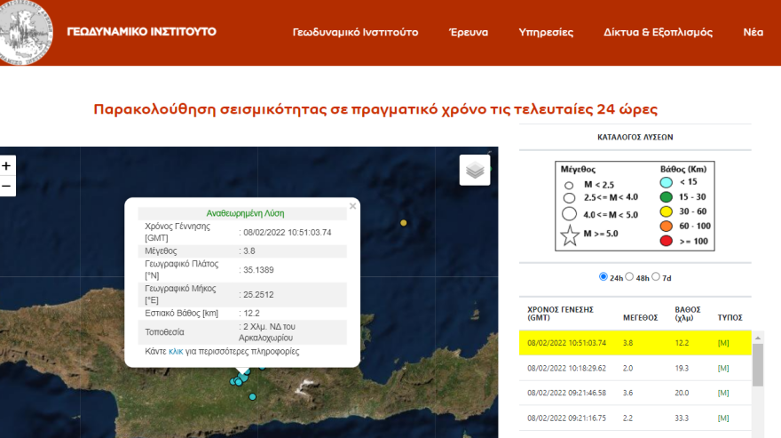 Σεισμός τώρα στην Κρήτη: 3,8 Ρίχτερ στο Αρκαλοχώρι 