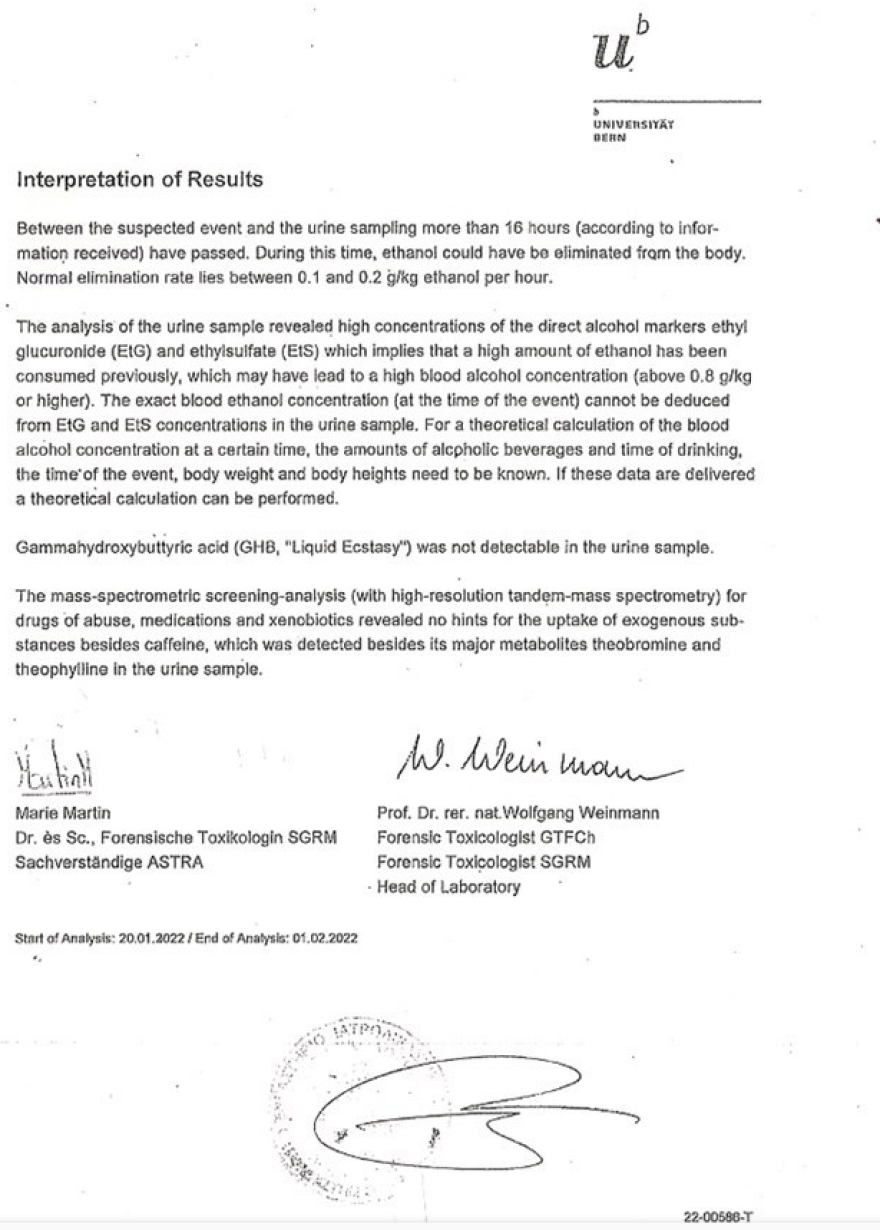 Γεωργία Μπίκα: Όλο το πόρισμα των Ελβετών - Βρέθηκε υψηλή ποσότητα αλκοόλ, αλλά όχι χάπι βιασμού