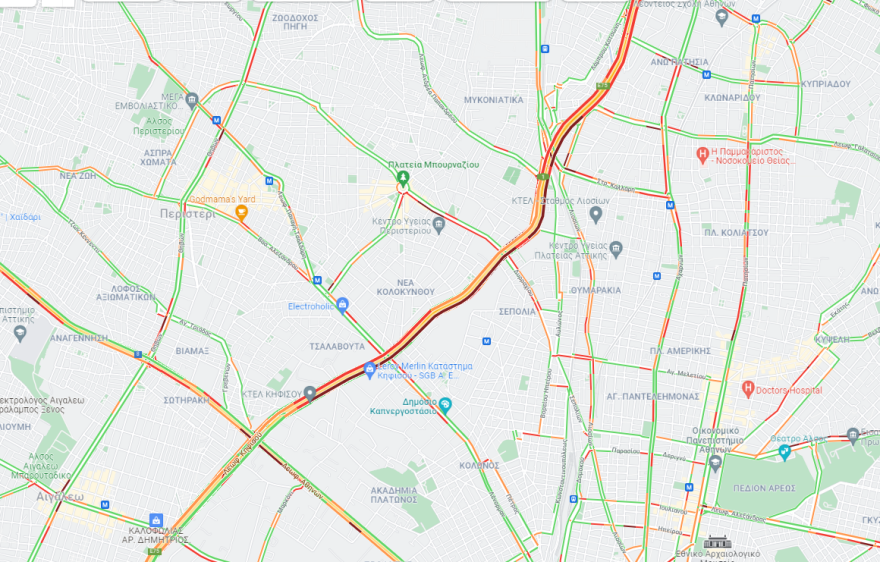 Κίνηση στους δρόμους: Μποτιλιάρισμα τώρα σε Κηφισό, Αττική Οδό