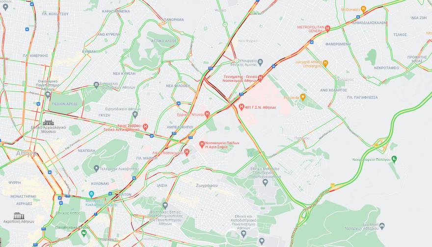 Κίνηση τώρα: Μποτιλιαρισμένοι οι δρόμοι στο κέντρο, live εικόνα