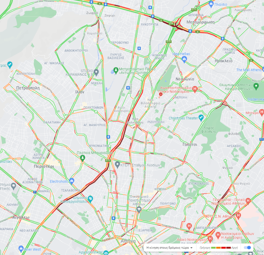 Κίνηση στους δρόμους: Μποτιλιάρισμα σε Κηφισό, Αττική Οδό και Κηφισίας 