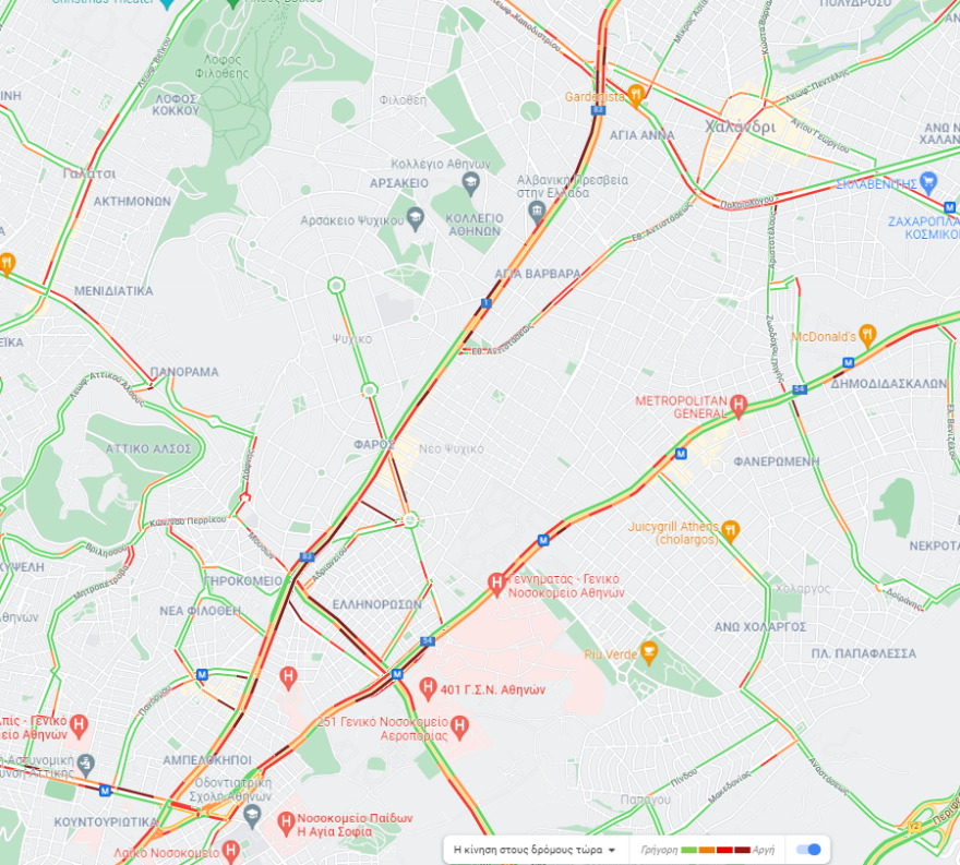Κίνηση στους δρόμους: Mποτιλιάρισμα τώρα σε Κηφισίας, Κατεχάκη και Μεσογείων