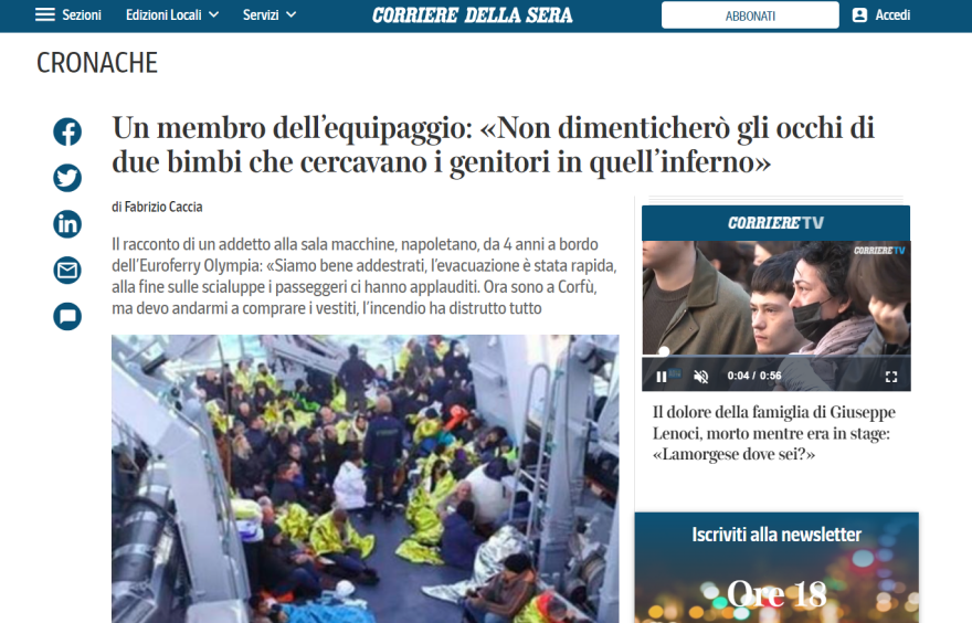 Φωτιά σε πλοίο στην Κέρκυρα: Ιταλός, μέλος του πληρώματος, μιλά για τις δραματικές ώρες - Παιδιά έψαχναν τους γονείς τους κλαίγοντας