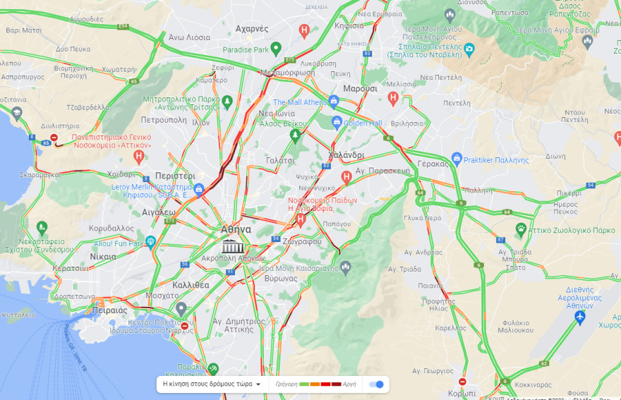 Κίνηση στους δρόμους: Μποτιλιάρισμα στον Κηφισό - Προβλήματα σε Κηφισίας και Μεσογείων