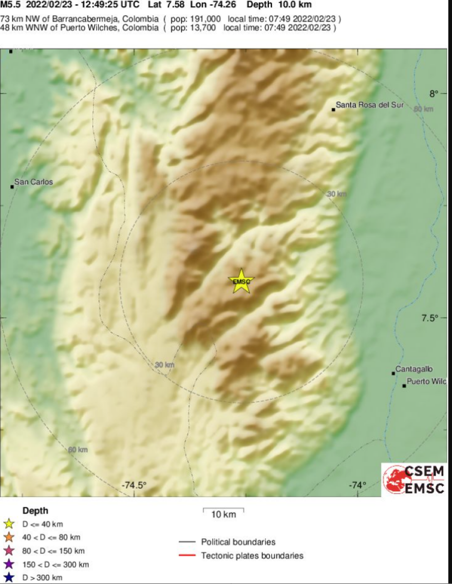 Σεισμός τώρα 5,5 Ρίχτερ βορειοδυτικά της Κολομβίας