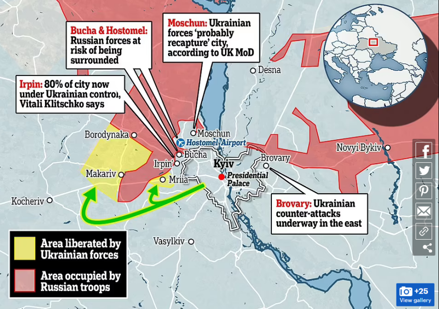 Πόλεμος στην Ουκρανία: Ουκρανική αντεπίθεση σε προάστια του Κιέβου