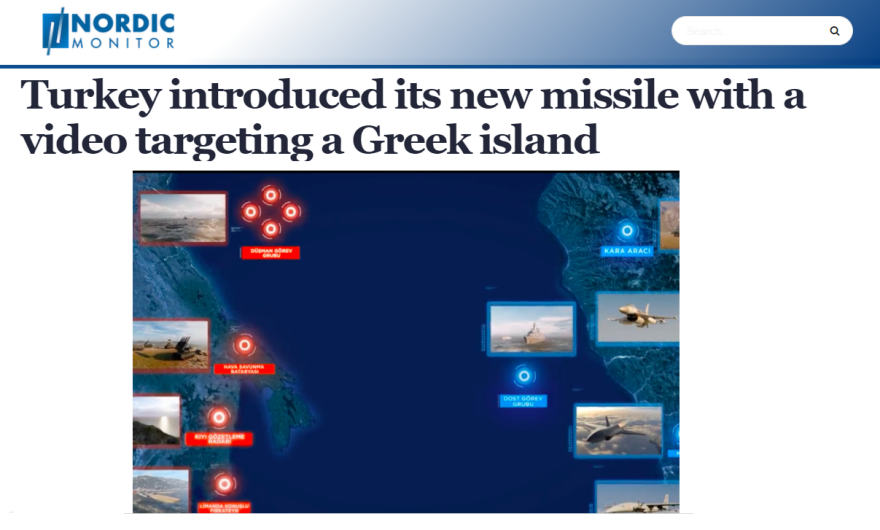 Τουρκία: Διαφημίζει το νέο πύραυλο «τσακίρ», με animation στόχους σε ελληνικό νησί!