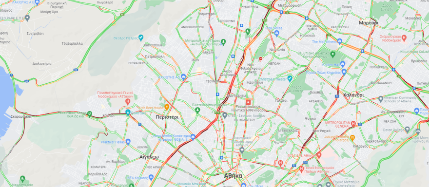 Κίνηση στους δρόμους: Μεγάλο μποτιλιάρισμα  στις Λεωφόρους Αθηνών και Σχιστού προς Σκαραμαγκά
